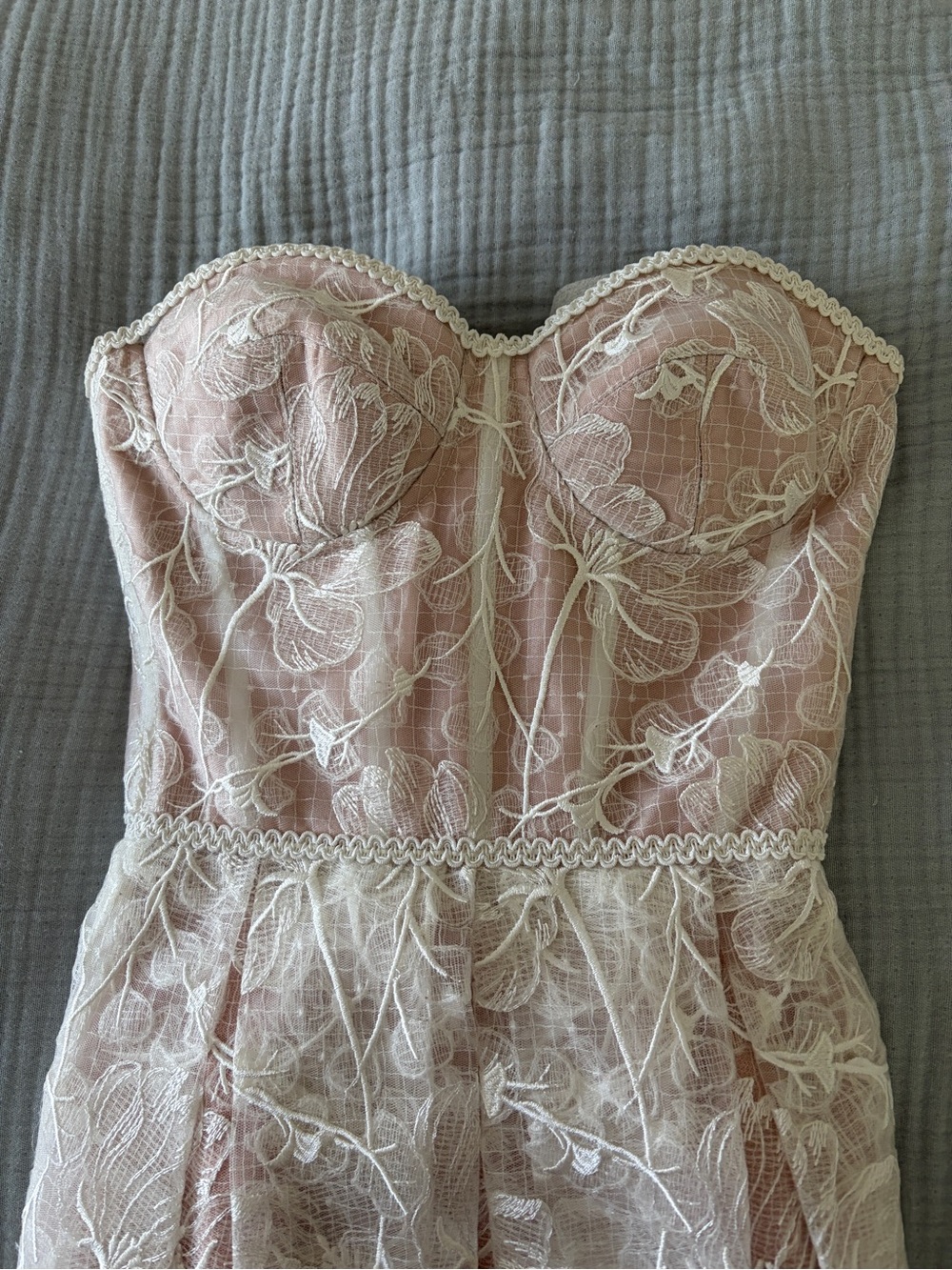 NADINE MERABI Discontinued “Olivia” White Strapless Lace Midi Dress - Picture 9 of 14